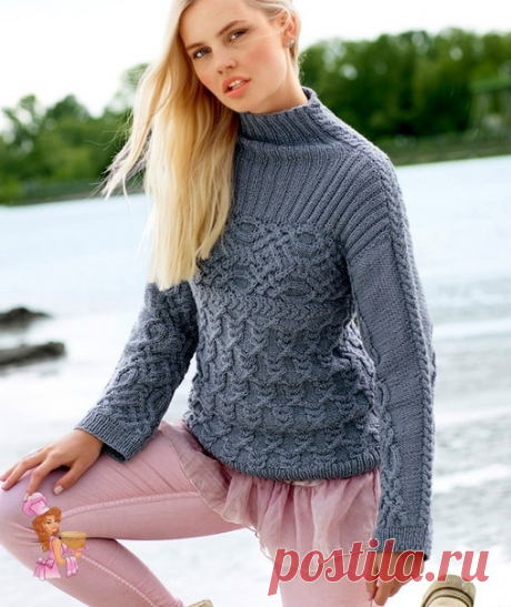 Свитер с кельтскими узорами

Пряжа из смеси мериносовой шерсти и шелка превосходно подчеркивает «косы» и рельефные структуры узора.

РАЗМЕРЫ
34/36 (38/40) 

ВАМ ПОТРЕБУЕТСЯ
Пряжа (58% мериносовой шерсти, 38% шелка, 4% полиэстера; 150 м/50 г) — 500 (550) г серо-голубой; спицы №4,5; круговые спицы №4,5; 1 комплект чулочных спиц №4,5. 

УЗОРЫ И СХЕМЫ

РЕЗИНКА
Попеременно 1 лицевая, 1 изнаночная. 

УЗОР ИЗ «КОС» И РОМБОВ
Число петель кратно 12 + 2 кромочные = вязать согл. схем...