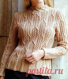 Пуловер с узором из жгутов