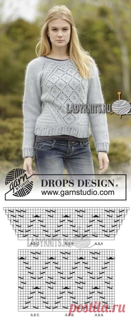 Вязаный спицами джемпер реглан «Ирландская голубка» от Дропс