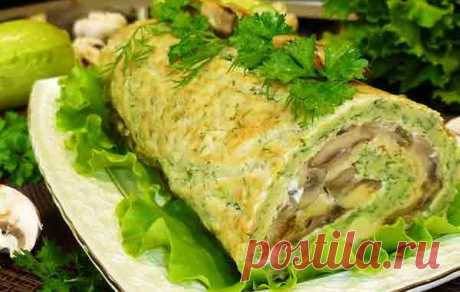 Рулет из кабачков с курицей и грибами - Кулинарные рецепты 