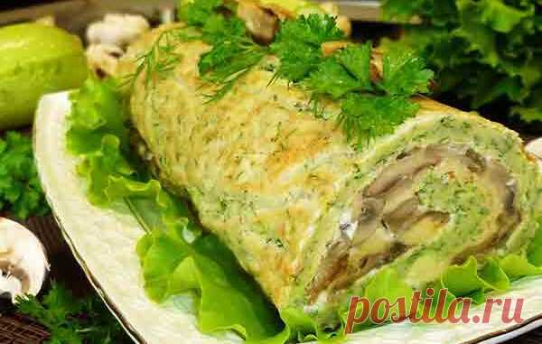 Рулет из кабачков с курицей и грибами - Кулинарные рецепты 