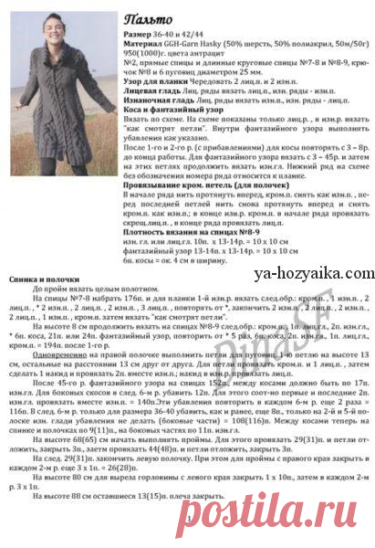 Пальто спицами схемы и описание. Описание вязания пальто спицами