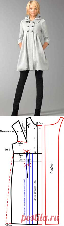 Выкройка пальто с капюшоном от Juice Couture.