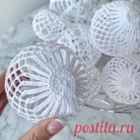 Шары крючком, ажурное украшение для елочки