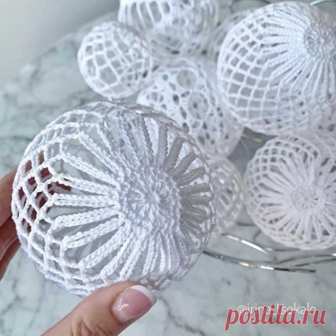 Шары крючком, ажурное украшение для елочки