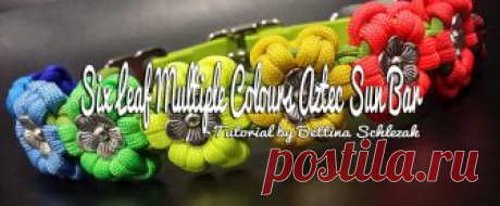 Six Leaf Multiple Colours Aztec Sun Bar | Swiss Paracord Dieses Tutorial wurde mir von Bettina Schlezak zur Verfügung gestellt, sie gab mir freundlicher Weise ihre Erlaubnis dieses hier einzustellen. “Vielen Dank dafür!” Den Knoten findest du auch in der Längenberechnungstabelle hier –&gt;   Ein Blümchen fordert 3 cm Platz in der Länge !  