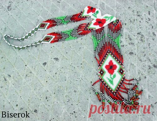 Гердан «Маки» / Колье, бусы, ожерелья / Biserok.org