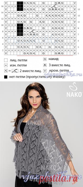 Ажурный палантин спицами из КИД мохера