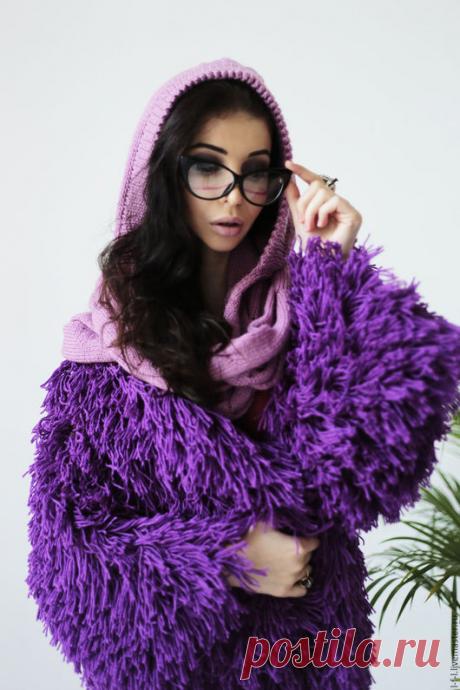 Купить Вязаный лохматый кардиган " Фиолетовая фуксия" в интернет магазине на Ярмарке Мастеров