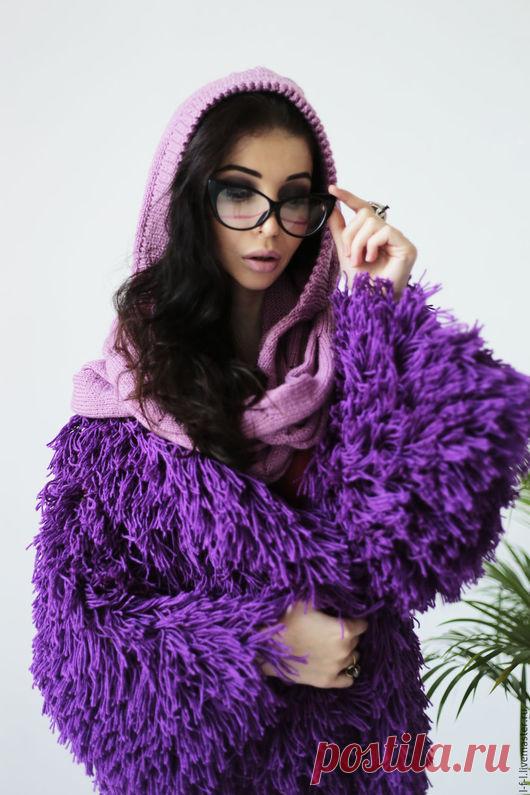 Купить Вязаный лохматый кардиган 