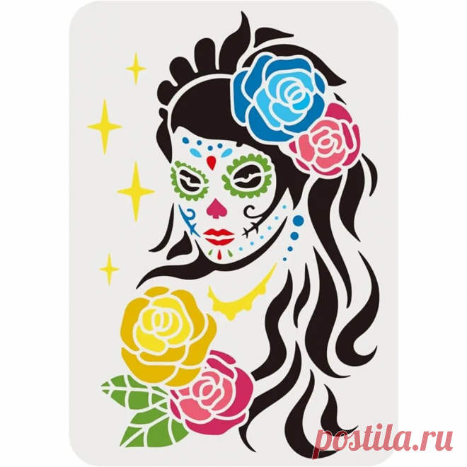 Plantilla de calavera de azúcar para mujer, aerógrafo reutilizable de 11,7x8,3 pulgadas, tamaño grande A4, con flores, corte láser, pintura de Mylar - AliExpress