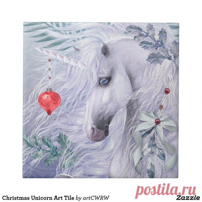Christmas Unicorn Art Tile | Zazzle.com