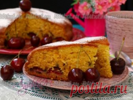 Простой и невероятно вкусный пирог на кефире с черешней