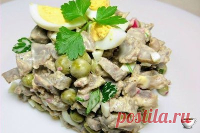 Простой и вкусный салат из куриных желудочков