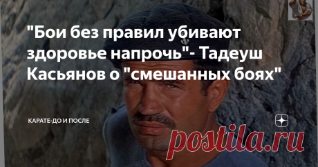"Бои без правил убивают здоровье напрочь"- Тадеуш Касьянов о "смешанных боях" Недавно ученик Тадеуша Касьянова Радиф Замалиев взял интервью  у своего первого учителя. В данной статье осветим некоторые темы, которые попали в это интервью (тема о боях без правил в конце статьи).
Для тех, кто не знает Тадеуша Касьянова, напомним, это президент Всероссийской федерации рукопашного боя и традиционного карате, каскадер и постановщик трюков, доктор педагогических наук, заслуженный