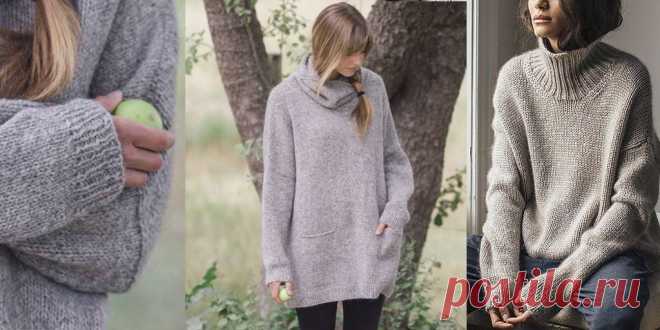 Модный свитер Larch Модный свитер свободного кроя с описанием вязания спицами. Идеальный и комфортный в носке и вязании модный свитер из новой коллекции 2018 года от Квинс для мягкой и толстой пряжи, с описанием вязания спицами для девушек и женщин от 33 до 70-го размера.