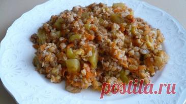 Гречка с кабачком, грибами и луком