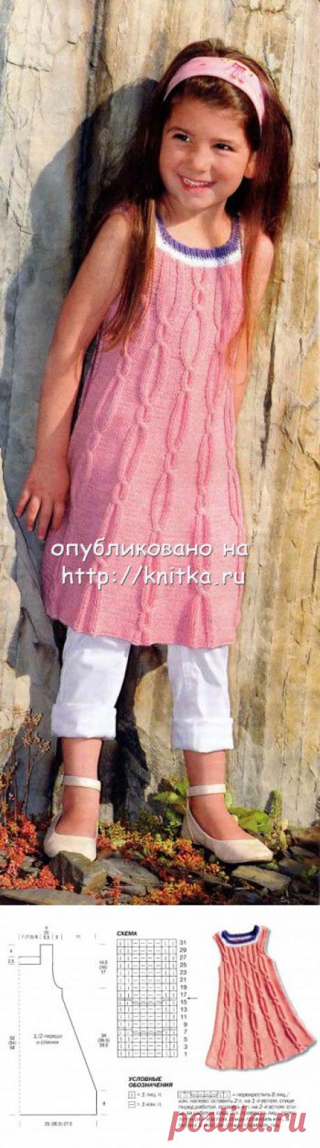 Розовое платье с косами из рубрики Вязание для детей. Вязание спицами модели и схемы на kNITKA.ru