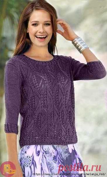 ОЧАРОВАТЕЛЬНЫЙ СИРЕНЕВЫЙ ДЖЕМПЕР СПИЦАМИ

РАЗМЕРЫ : 36-38, 40-42 и 44-46.

 Если указано только одно значение, оно применяется ко всем 3 размерам.

  

 ДЛИНА ИЗДЕЛИЯ :

 примерно 57 (58) (60) см.

 ВАМ ПОТРЕБУЕТСЯ : - 350 (400) (450) г пряжи LINIE 321 SILK (100% шелк, 150 м/50 г); - спицы № 3-3,5.

 АЖУРНЫЙ УЗОР :

 Число петель кратно 20 + 11. Вязать согласно схеме. В изн. рядах петли вязать по рисунку, накиды провязать изн. Повторять с 1-го по 60-й р.

 ОСНОВНОЙ УЗОР :
...