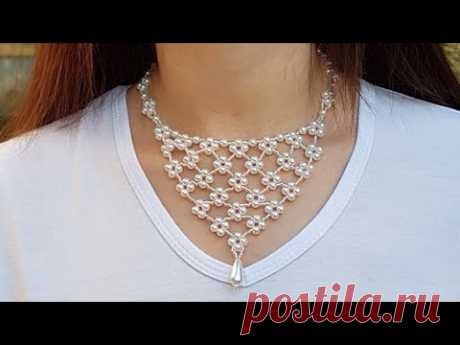 Necklace/Beaded necklace/Pearl necklace/Diy/Beaded/Колье своими руками/Жемчужное колье/Как сделать