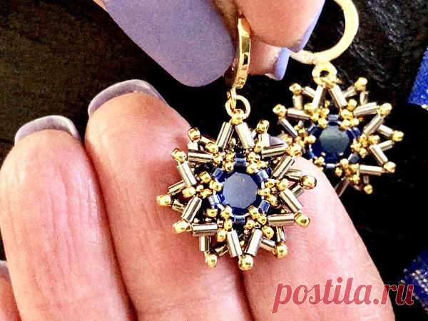 Мастер-класс : Серьги-снежинки из бисера и кристаллов Swarovski своими руками