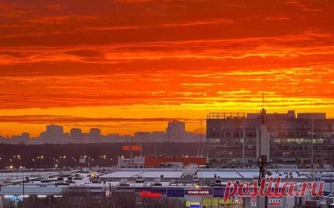 Красный рассвет наблюдали жители Москвы. Фото. Жители российской столицы наблюдали утром 26 ноября рассвет интенсивно красного цвета.