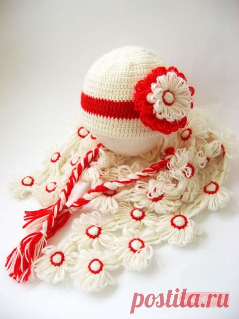 Шапка и шарф "Яблоки на снегу" - Рукоделие - Babyblog.ru