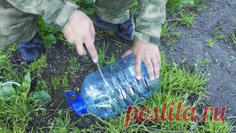 Как поймать рыбу с помощью пластиковой бутылкой У туристов бывают ситуации, когда возникают проблемы с едой. Если рядом есть водоем, то проблему можно решить даже при отсутствии удочек. Что потребуется для ловушки Приспособление изготавливается из пятилитровой пластиковой бутыли и веревки длиной 4–5 метров. Емкость разрезается обыкновенным