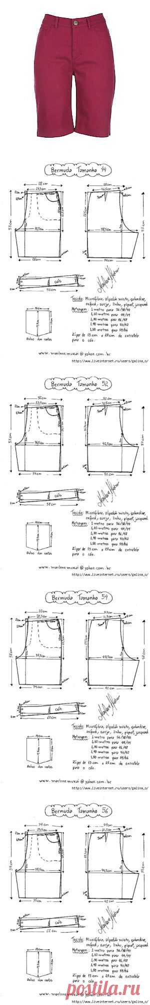 Женские бермуды.Выкройки 36-56.