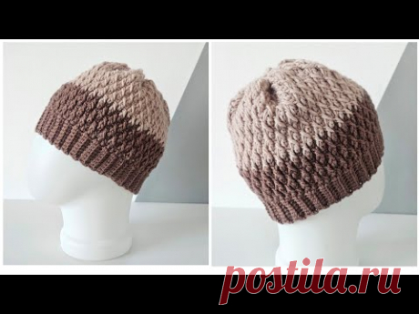 Шапка крючком узор Кожа дракона по кругу / Crochet hat
