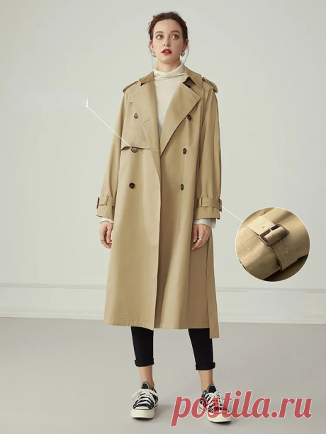 Fsle 100% Cotton Khaki Long Women Trench Coat Autumn Winter Turn Down Collar Women Clothes Causal Full Sleeve Belt Trench - Trench - AliExpress