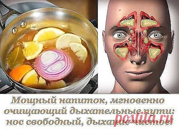 Мощный напиток, мгновенно очищающий дыхательные пути: нос свободный, дыхание чистое! 
 На заражение острой респираторной инфекцией наш организм реагирует обильным выделением слизи в носоглотке и такими неприятными симптомами, как заложенность носа, слезоточивость, отеки слизистой и околоносовых пазух, головная боль. 
Мы знаем средство, которое способно предупредить надвигающуюся болезнь. Приготовь его при появлении первых признаков простуды, чтобы помочь организму быстрее ...
