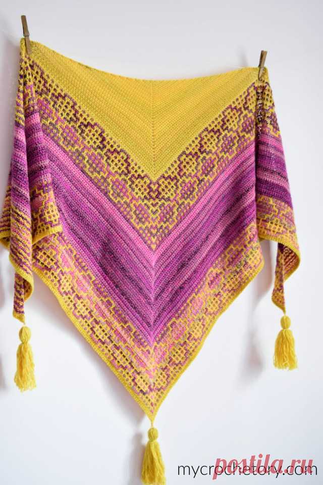 Вязаная шаль из мозаики Карины - MyCrochetory