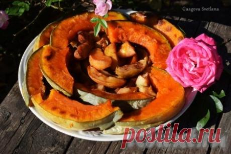 Тыква с яблоками, запечённые кусочками в духовке