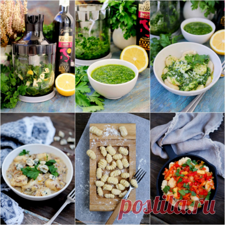 Картофельные ньокки. Соус Гремолата. Грибной соус. Ньокки с овощами.