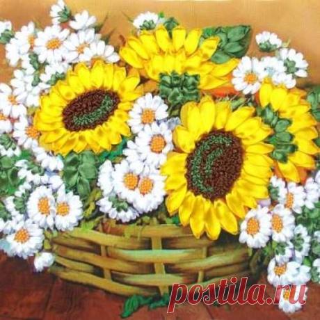 Набор для вышивания лентами Подсолнухи и ромашки, 26*37см, Маричка | Fancywork - магазин товаров для вышивки и рукоделия