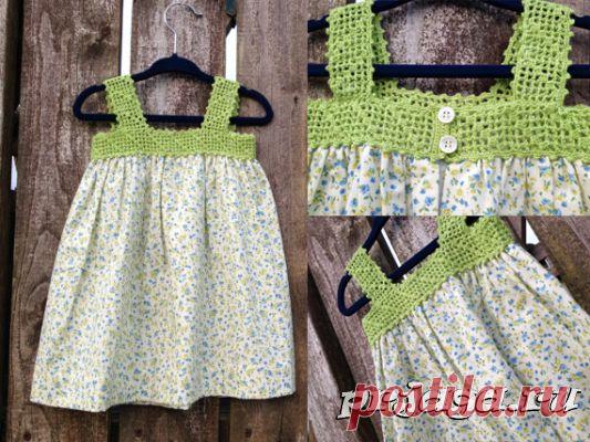 Кокетка для платье (вязание + ткань)