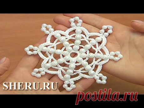 Easy to Crochet Snowflake Урок 36 Снежинка с бусинками простая