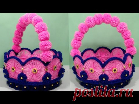 DIY EASY BANGELS FLOWER BASKET CRAFT IDEA/WOOLEN FLOWER VASE/BEST OUT OF BANGELS AND WOOL