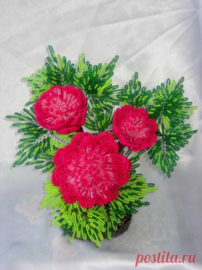 (336) Древовидный пион розовый (цветок из бисера) | Seed beads - Flowers & Leaves