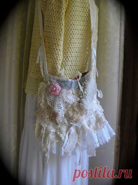 Layered Doily Bag, handmade fufu shabby, cotton vintage doilies ruffl…