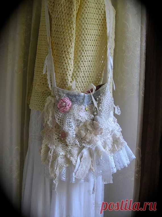 Layered Doily Bag, handmade fufu shabby, cotton vintage doilies ruffl…