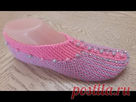 ОДНИМ ПОЛОТНОМ!! Тапочки следки на двух спицах №7 /  patik modelleri