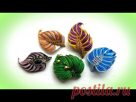 Декоративный листик из узких лент своими руками, брошь канзаши Мк / DIY   brooch