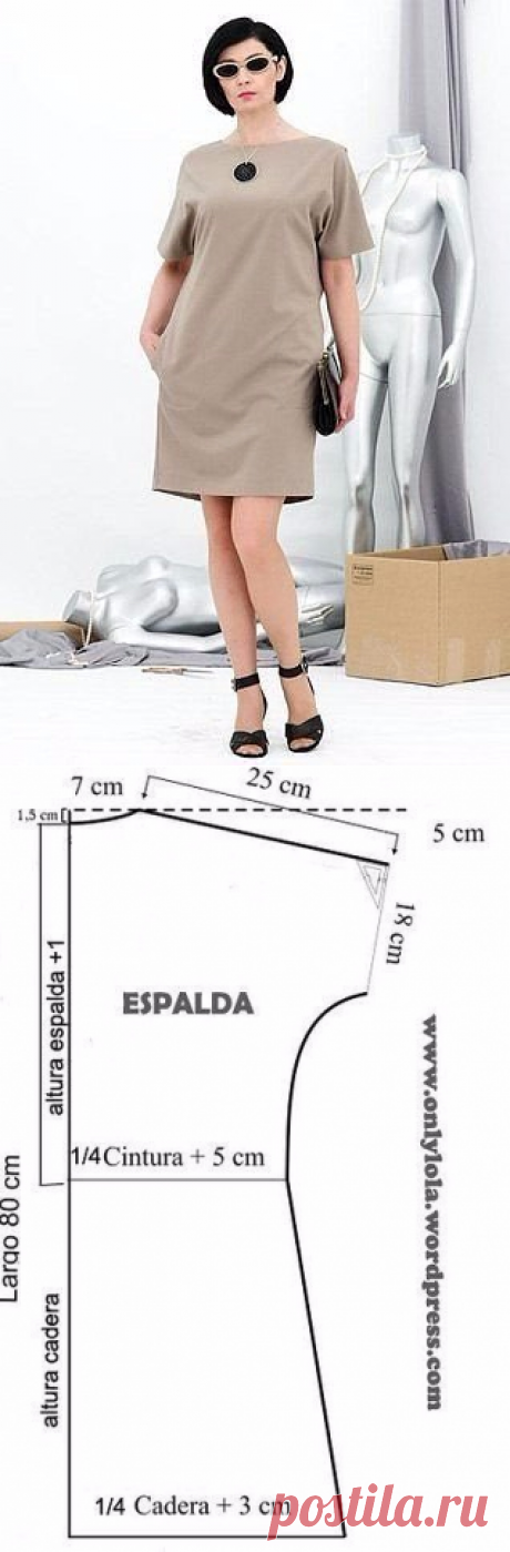 Платье с цельнокроеные рукавом, выкройка.