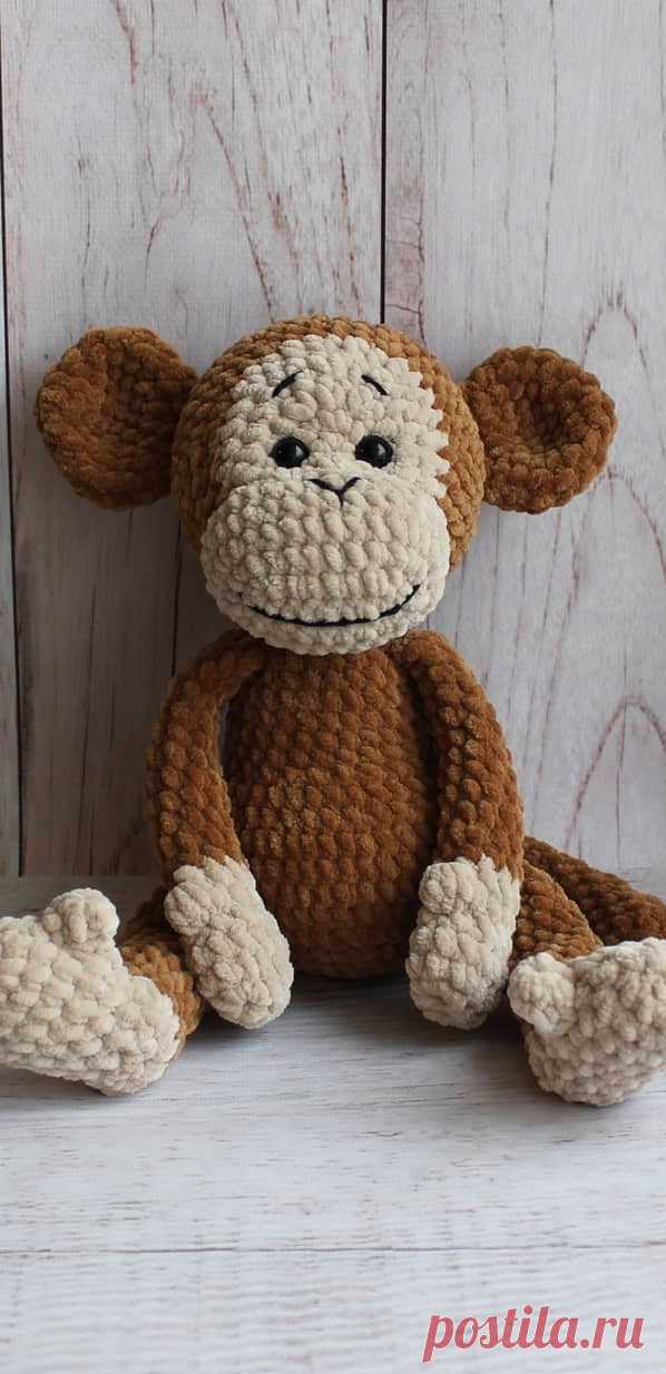 PDF Обезьянка крючком. FREE crochet pattern; Аmigurumi animal patterns. Амигуруми схемы и описания на русском. Вязаные игрушки и поделки своими руками #amimore - плюшевая обезьянка, большая обезьяна из плюшевой пряжи, мартышка.