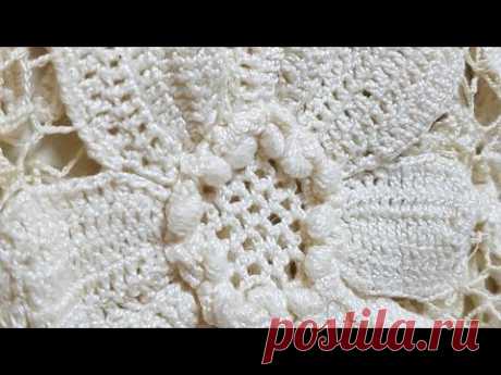 Flor de crochê irlândes linda! Vestido gola alta