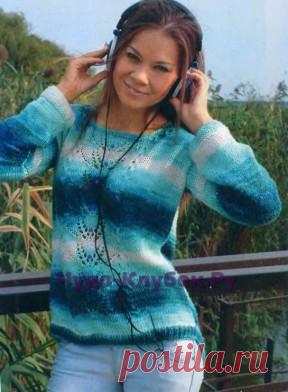 412 Пуловер «Голубой меланж» | ЧУДО-КЛУБОК.РУ