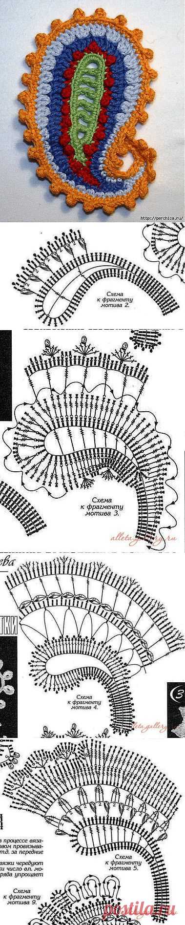 Схемы для вязания турецкого огурца в технике ирландского кружева.