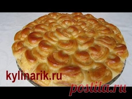 Мясной пирог ХРИЗАНТЕМА - рецепт из ЗАВАРНОГО дрожжевого теста! Пирог с мясом от kylinarik.ru